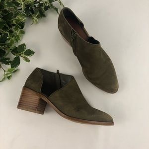 1.State Taupe Open Shank Stacked Heel Booties